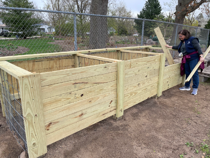 A three-bin compost system.